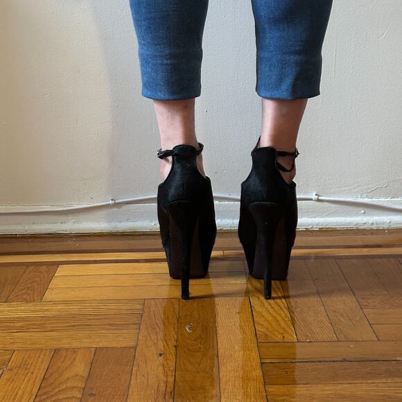 London Trash Candy Black Fur High Heel Platofrms 11us - Picture 4 of 6